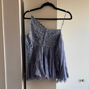 Free People Asymmetrical Blue Lace Blouse